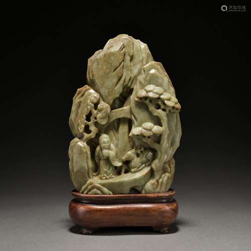 A jade 'figure and mountain' ornament