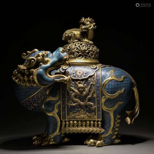 A Cloisonne enamel 'beast' censer