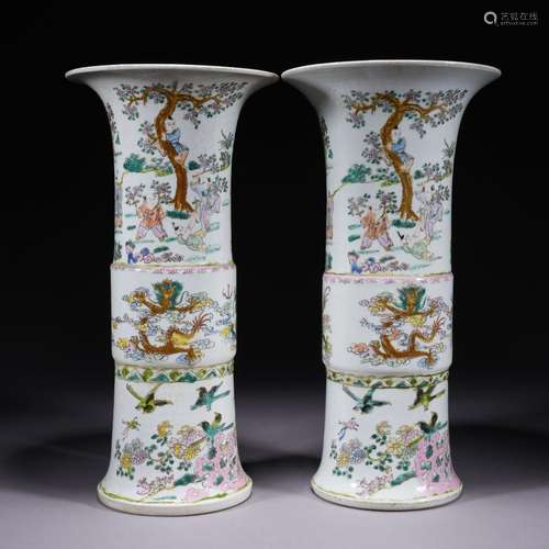 A pair of famille-rose 'floral and birds' vase