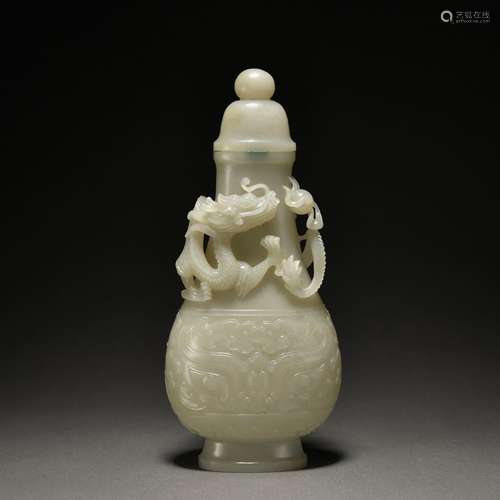 A jade 'dragon' vase and cover