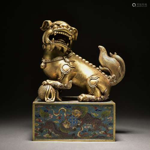 A Cloisonne enamel gilt-bronze 'beast' seal