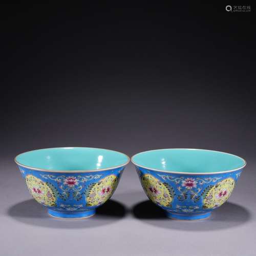 A pair of enamel 'floral' bowl