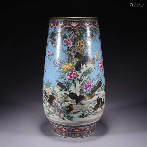 A famille-rose 'floral and birds' vase