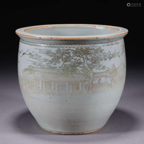 A white glazed 'landscape' jar