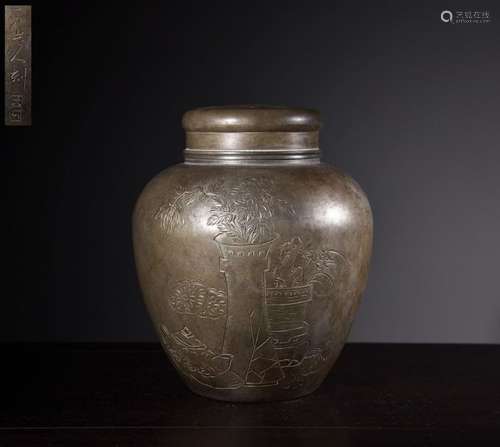 Qing Dynasty Bogu Flower Poem Tea Caddy Carved by One-knife ...