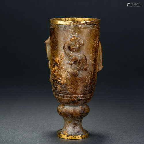 Hetian jade-covered gold animal pattern cup before Ming Dyna...