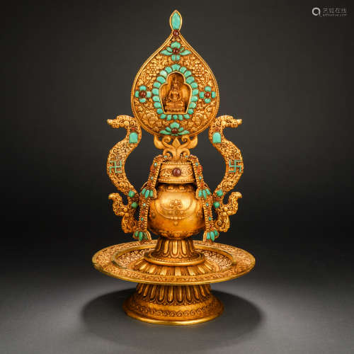 Ming Dynasty Gilt Bronze Inlaid Longevity Vase