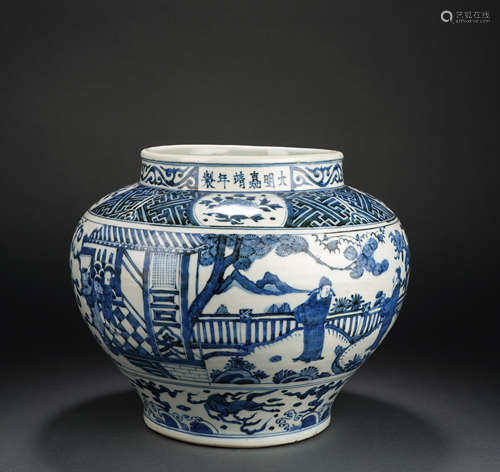 Ming blue and white character story jar