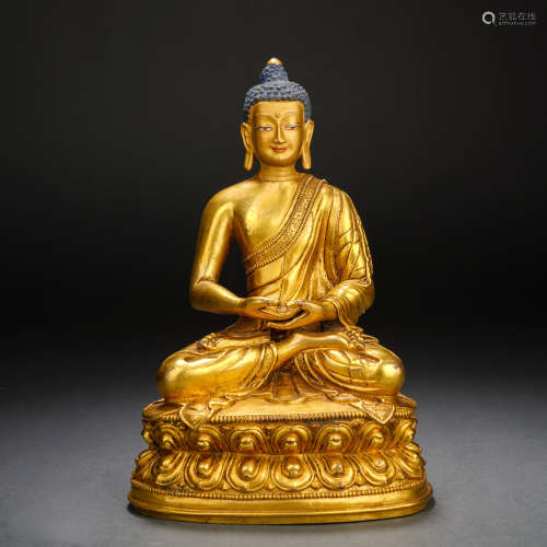 A Gilt Bronze Figure of Shakyamuni Buddha, Qing Dynasty
