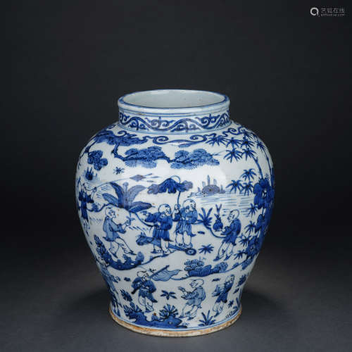 Ming Dynasty Blue and White Character Story Jar