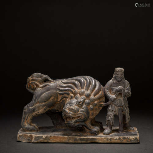 Tang Dynasty Coal Spar Barbarians Playing Lions