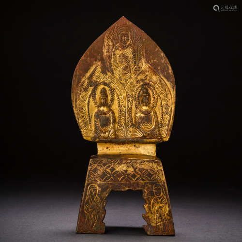 Before the Ming Dynasty, a gilt bronze bench Buddha