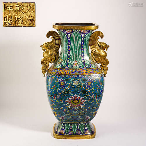 A Cloisonne Flower Vase with Phoenix Ears, Qing Dynasty