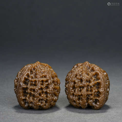 Pair of Hetian Jade Candied Walnuts