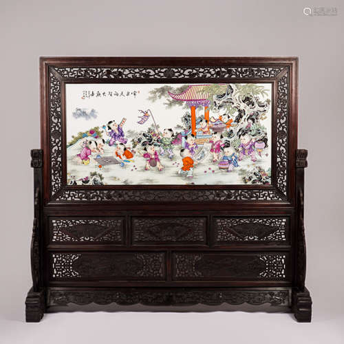 Wang Dafan's mahogany inlaid pastel baby play picture 