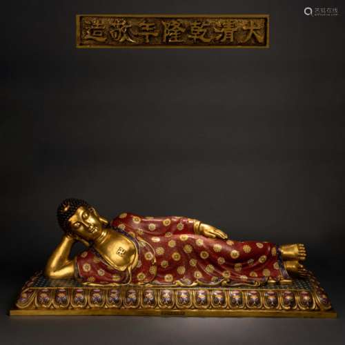 Qing Dynasty Copper Body Cloisonné Enamel Reclining Buddha