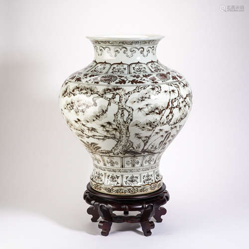 Ming Dynasty Large Jar with Red Pine and Plum Pattern in Gla...