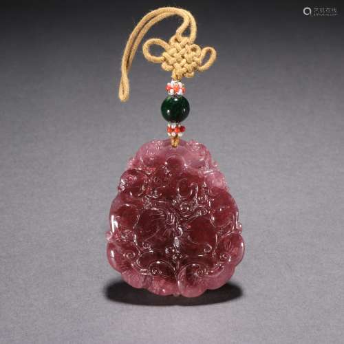Qing Dynasty Tourmaline Carved Longevity Peach Lingzhi Patte...