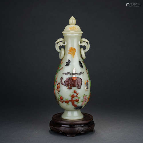 Qing Dynasty Hetian Jade Hundred Treasures Inlaid Figure and...