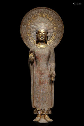 Northern Qi Dynasty A Gilded and Painted Statue of the Buddh...