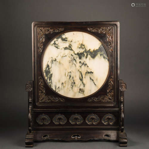 Qing Dynasty Rosewood Inlaid Marble Screen