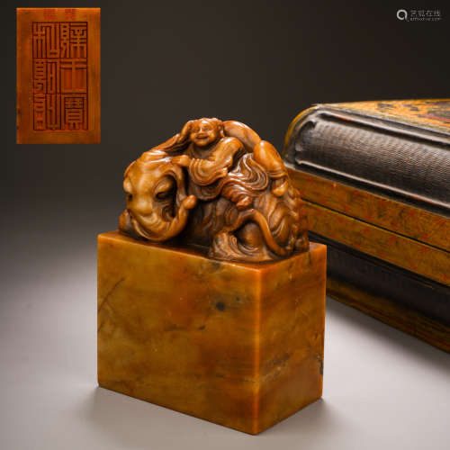 Qing Dynasty Shoushan Stone Boy Elephant Seal