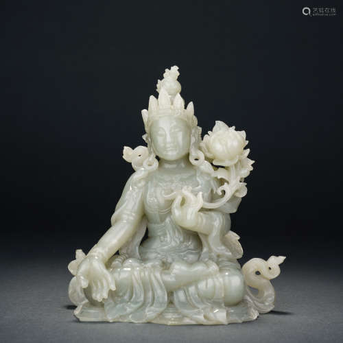 Hetian Jade Tara Seated Statue