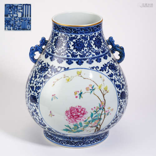 Qing Dynasty Blue and White Pastel Butterfly Love Pattern Ru...