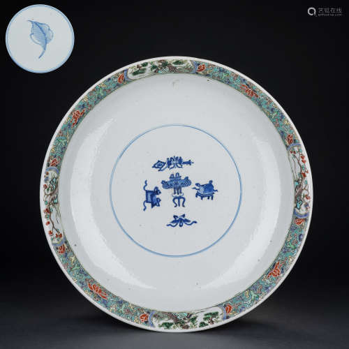 Ming Dynasty blue and white multicolored pine and bamboo pla...