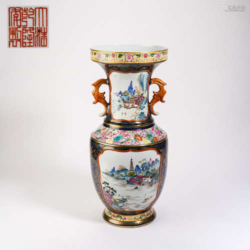 Qing Dynasty Enamel Color Landscape Amphibious Gallbladder V...