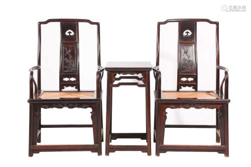 Mahogany official hat chair three-piece set
