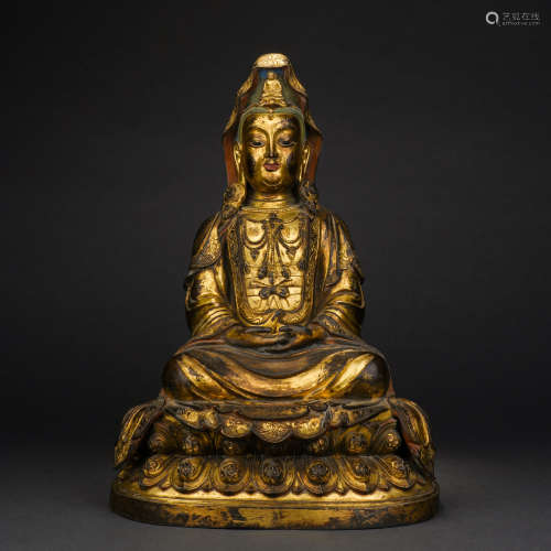 Ming Dynasty Gilt Bronze Avalokitesvara Seated Statue
