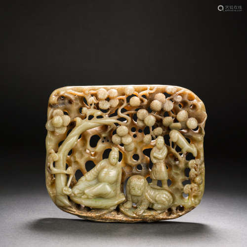 Pre-Ming Dynasty Hetian Jade Figure Plaque Ornament