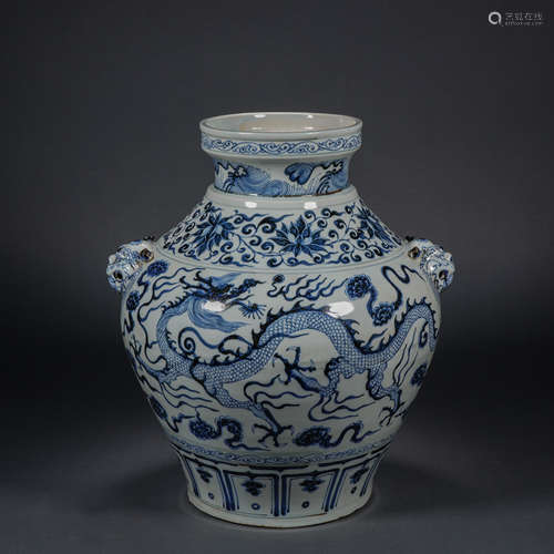 Before the Ming Dynasty, a blue and white dragon pattern ani...