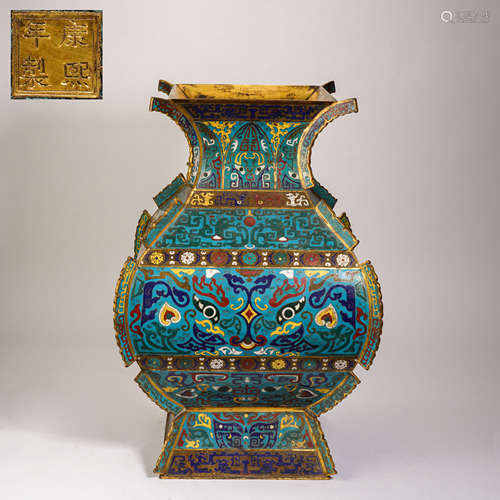 A Cloisonne Vase with Animal Face Pattern, Qing Dynasty