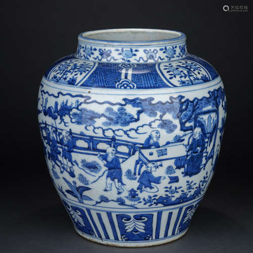 Ming Dynasty Blue and White Character Story Jar