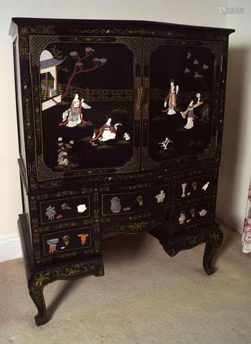 JAPANESE LACQUERED CABINET ON STAND