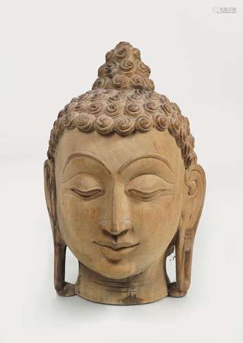 THAILANESE CARVED WOOD BUDDHA HEAD