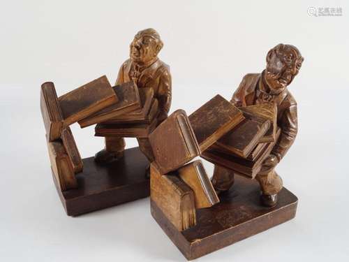 PAIR 19TH-CENTURY FIGURE CARVED BOOKENDS