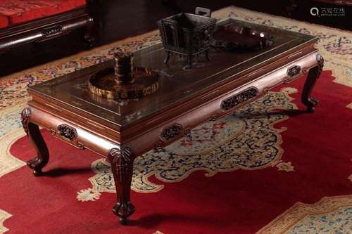 LARGE CHINESE HARDWOOD INLAID COFFEE TABLE