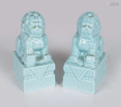 PAIR CHINESE CELADON FOO DOGS