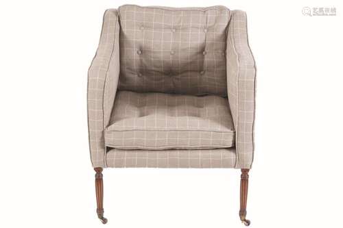 REGENCY MAHOGANY & UPHOLSTERED LIBRARY CHAIR