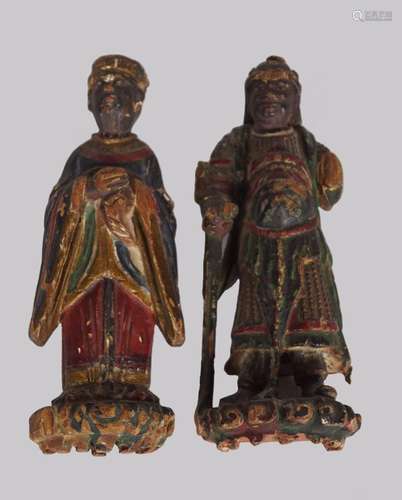 2 EARLY CHINESE CARVED ATTENDANT FIGURES