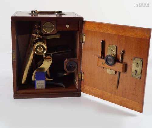 19TH-CENTURY MAHOGANY BRASS CASED MICROSCOPE