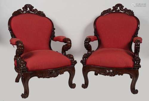 PAIR 19TH-CENTURY ROSEWOOD LIBRARY ARMCHAIRS