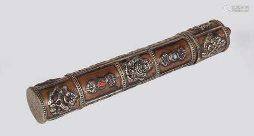 19TH-CENTURY TIBETAN BRONZED SCROLL HOLDER