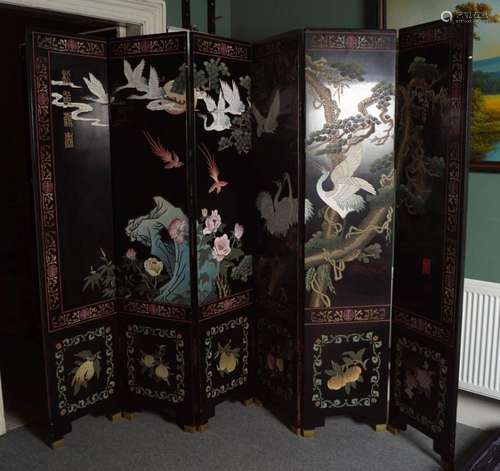 CHINESE 5-FOLD LACQUERED SCREEN