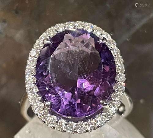 5.74 CTS AMETHYST & DIAMOND .65 CTS RING