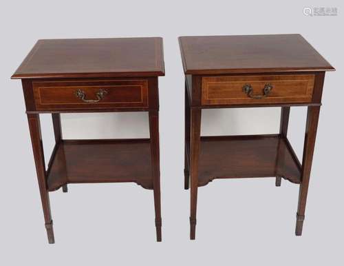 PAIR OF EDWARDIAN MAHOGANY & INLAID PEDESTALS