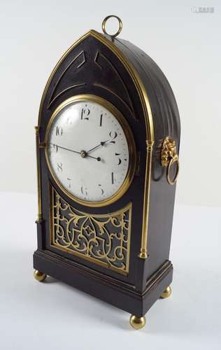 REGENCY EBONY & BRASS MOUNTED BRACKET CLOCK